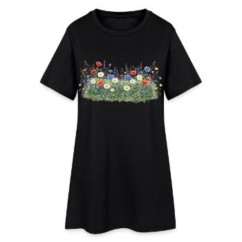 Bunte Wildblumenwiese mit Margeriten - Frauen T-Shirt-Kleid - Schwarz - Vorne