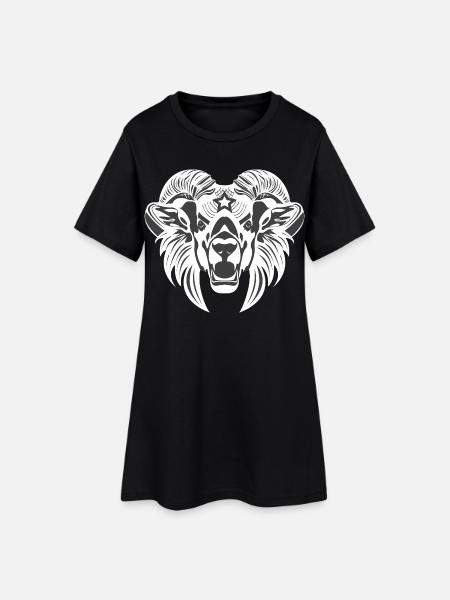Tête d’animal – Animal mythique, Animal, Lion, Chèvre, Bélier, Bouc - Robe T-shirt Femme - noir