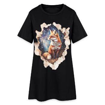 Fuchs Sternenhimmel - Frauen T-Shirt-Kleid - Schwarz - Vorne