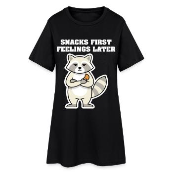 SNACKS FIRST FEELINGS LATER Waschbär - Frauen T-Shirt-Kleid - Schwarz - Vorne