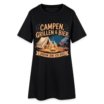 Campen Grillen Bier T-Shirt – Camping Spruch Shirt - Frauen T-Shirt-Kleid - Schwarz - Vorne