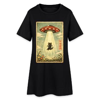 Katze, UFO, Entführung, Aliens, Ausserirdische - Frauen T-Shirt-Kleid - Schwarz - Vorne