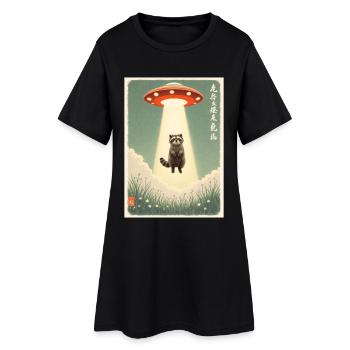 Waschbär, UFO, Entführung, Aliens, Ausserirdische - Frauen T-Shirt-Kleid - Schwarz - Vorne