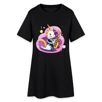 Saxophone licorne dans un tourbillon rose - Robe T-shirt Femme - noir - Devant