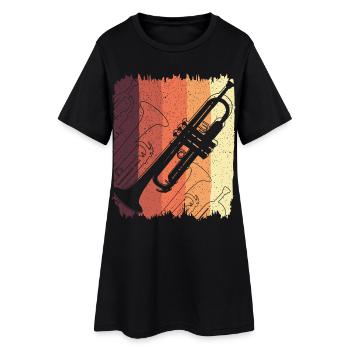 Trompetengraffiti auf Sunset Stripes - Frauen T-Shirt-Kleid - Schwarz - Vorne