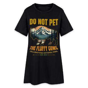 Fluffy Cow Buffalo Yellowstone Nationalpark - Frauen T-Shirt-Kleid - Schwarz - Vorne