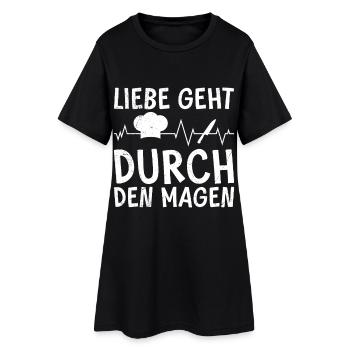 Kochen LIEBE GEHT DURCH DEN MAGEN Lustiges - Frauen T-Shirt-Kleid - Schwarz - Vorne