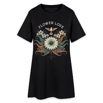 Motif floral Flower Love avec Oiseau Tendance Vintage - Robe T-shirt Femme - noir - Devant
