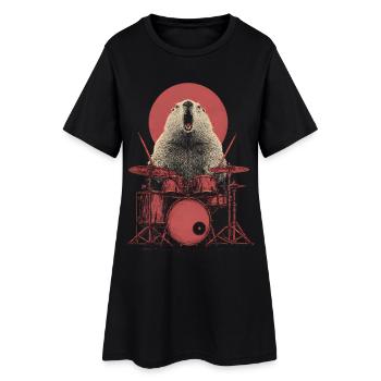 Marmot Drums Batteur Musique Rock Alpes - Robe T-shirt Femme - noir - Devant