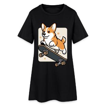Skateboard Corgi T-Shirt – Dog on Skateboard - Women’s T-Shirt Dress - black - Front