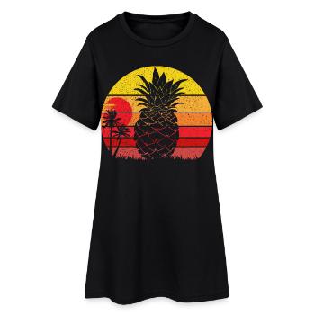 Summer Pineapple Vintage Beach Sunset - Women’s T-Shirt Dress - black - Front