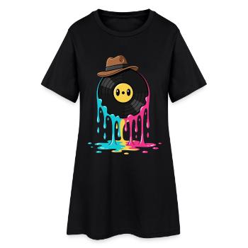 Disque vinyle Vinyle rétro - Robe T-shirt Femme - noir - Devant