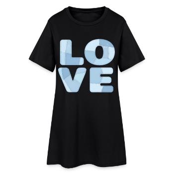 Patchwork Blaues Love Motiv für Kinder & Babys - Frauen T-Shirt-Kleid - Schwarz - Vorne