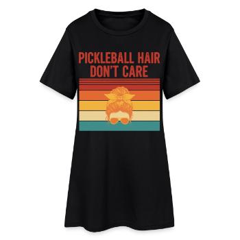 Pickleball Cheveux S’en Fiche, Joueur Drôle Amour - Robe T-shirt Femme - noir - Devant