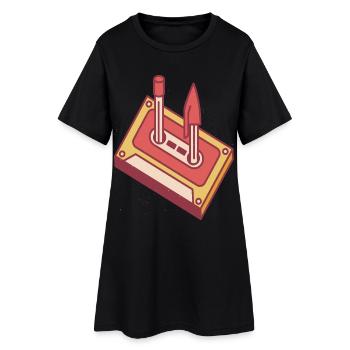 80's & 90's Retro Party Costume Cassette - Women’s T-Shirt Dress - black - Front