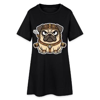 Chien Carlin Steampunk Propulseur Vapeur - Robe T-shirt Femme - noir - Devant