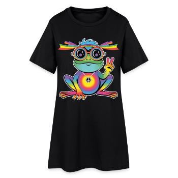 T-shirt Grenouille Hippie – Grenouille arc-en-ciel de la paix - Robe T-shirt Femme - noir - Devant