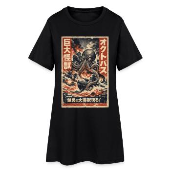 Retro Kaiju Oktopus Japan - Frauen T-Shirt-Kleid - Schwarz - Vorne