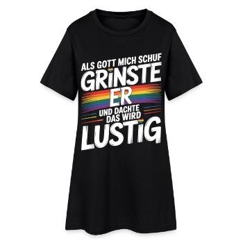 Als Gott mich schuf grinste er – Pride Humor - Frauen T-Shirt-Kleid - Schwarz - Vorne