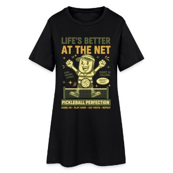 Le pickleball vit mieux au filet, joueur drôle - Robe T-shirt Femme - noir - Devant