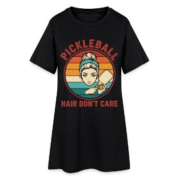 Pickleball Cheveux S’en Fiche, Joueur Drôle Amour - Robe T-shirt Femme - noir - Devant