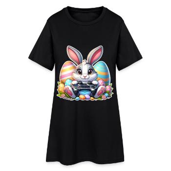Osterhase Gaming - Frauen T-Shirt-Kleid - Schwarz - Vorne