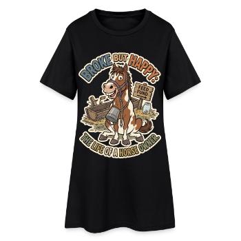 Fauché mais heureux - Cadeau drôle du propriétaire de cheval - Robe T-shirt Femme - noir - Devant
