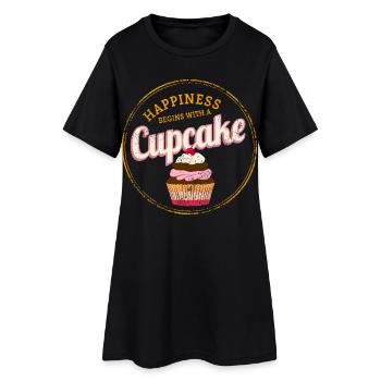 Cupcake Dessert Koch Vintage Kuchen Retro Design - Frauen T-Shirt-Kleid - Schwarz - Vorne