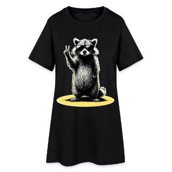 Waschbär Peace - Frauen T-Shirt-Kleid - Schwarz - Vorne