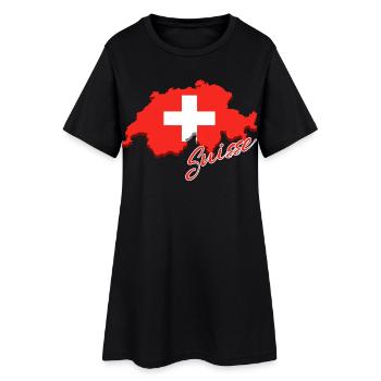 Carte avec le drapeau de la Suisse, j’adore la Suisse - Robe T-shirt Femme - noir - Devant