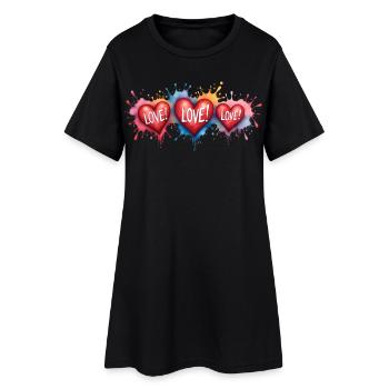 Love Text Hearts Shape Painting Print - Women’s T-Shirt Dress - black - Front