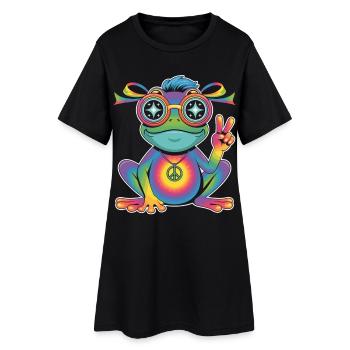 Frog T-Shirt Peace Symbol Hippie Style - Women’s T-Shirt Dress - black - Front