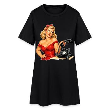 Genervtes Pin-up Girl: Retro-Grafik am Telefon - Frauen T-Shirt-Kleid - Schwarz - Vorne