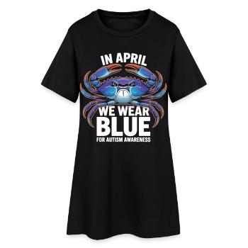T-shirt Sensibilisation à l’autisme Crabe Bleu d’Avril - Robe T-shirt Femme - noir - Devant