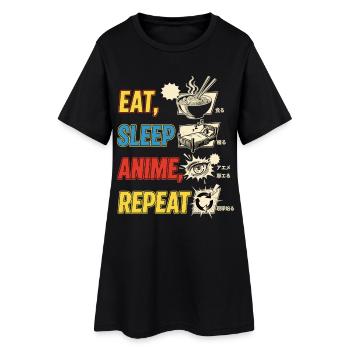 Eat Sleep Anime Repeat - Frauen T-Shirt-Kleid - Schwarz - Vorne