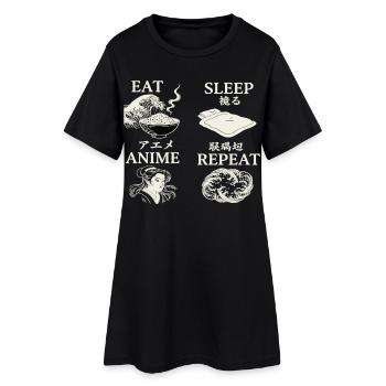 Eat Sleep Anime Repeat - Frauen T-Shirt-Kleid - Schwarz - Vorne