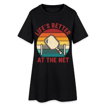Pickleball Life's Better At The Net Funny Player - Women’s T-Shirt Dress - black - Front