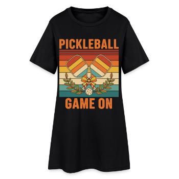 Pickleball-Spiel über den lustigen Spieler Pickle Ball - Frauen T-Shirt-Kleid - Schwarz - Vorne