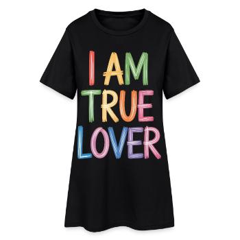 Je suis un vrai amoureux Écriture colorée Imprimé - Robe T-shirt Femme - noir - Devant