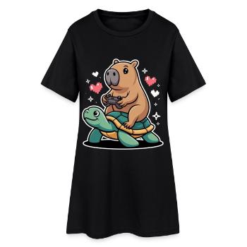 Gamer Duo Capybara auf Schildkröte - Frauen T-Shirt-Kleid - Schwarz - Vorne