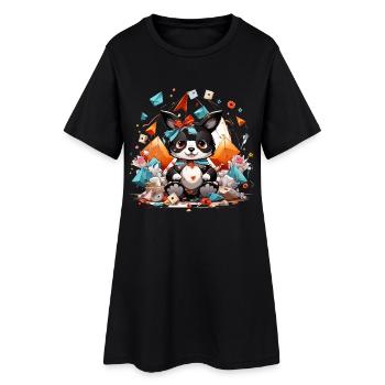 Panda origami de Kawaii dans la mer scintillante - Robe T-shirt Femme - noir - Devant