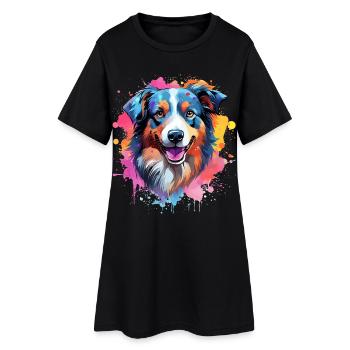 Chien Berger Australien à l’Art Éclaboussuré Coloré - Robe T-shirt Femme - noir - Devant