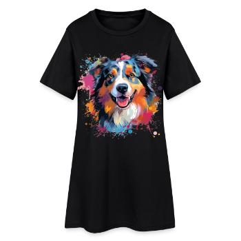 Art coloré de chien du Berger australien - Robe T-shirt Femme - noir - Devant