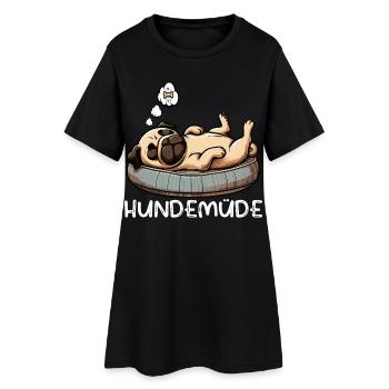 Hundemüde Mops Möpse Mopsbesitzer Mopsliebhaber  - Frauen T-Shirt-Kleid - Schwarz - Vorne