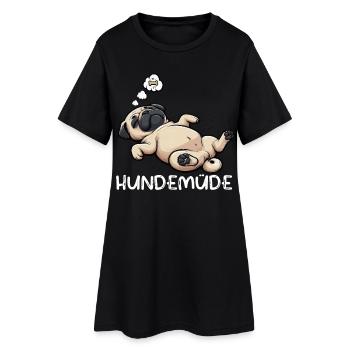 Hundemüde Mops Möpse Mopsbesitzer Mopsliebhaber  - Frauen T-Shirt-Kleid - Schwarz - Vorne