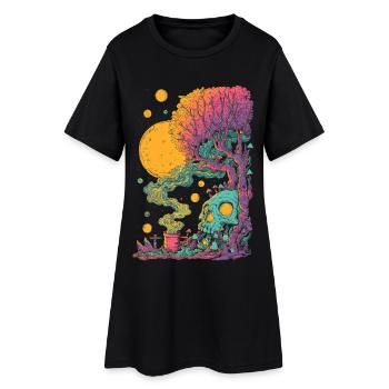 Psychedelischer Baumskull im Kosmos - Frauen T-Shirt-Kleid - Schwarz - Vorne