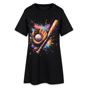 Gant Balle et Batte de Baseball Splash Art - Robe T-shirt Femme - noir - Devant