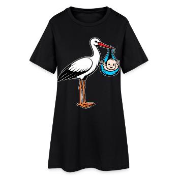 Cigogne avec bébé paix en tissu bleu - Robe T-shirt Femme - noir - Devant