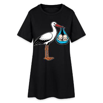 Cigogne avec des jumeaux de bébé en bleu tissu - Robe T-shirt Femme - noir - Devant