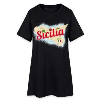 Sizilien Italien Vintage Insel Souvenir mit Fahne - Frauen T-Shirt-Kleid - Schwarz - Vorne